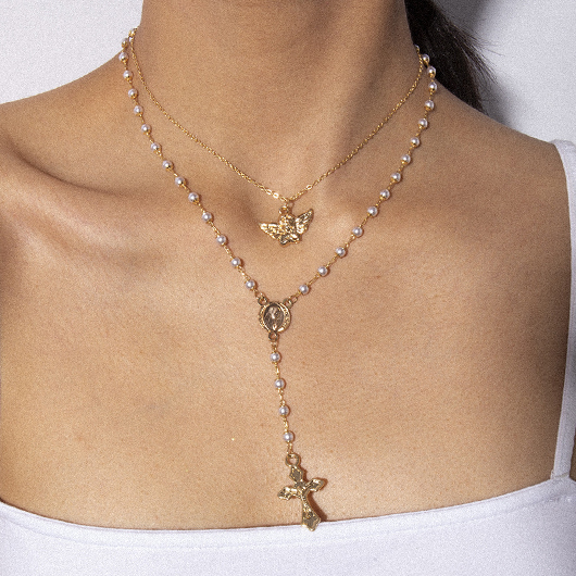 Gold Color Round Alloy Detail Necklace | picture 