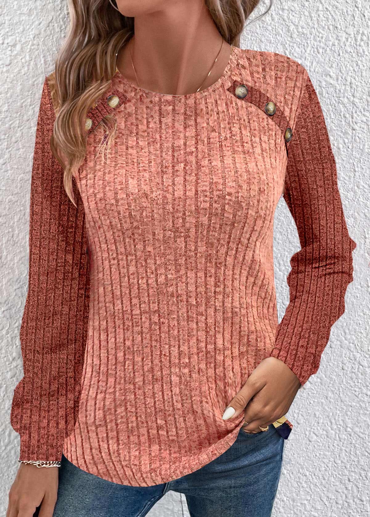 Dusty Pink Ruched Long Sleeve Round Neck Sweatshirt