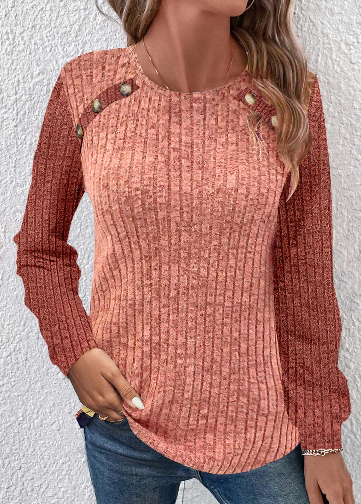 Dusty Pink Ruched Long Sleeve Round Neck Sweatshirt