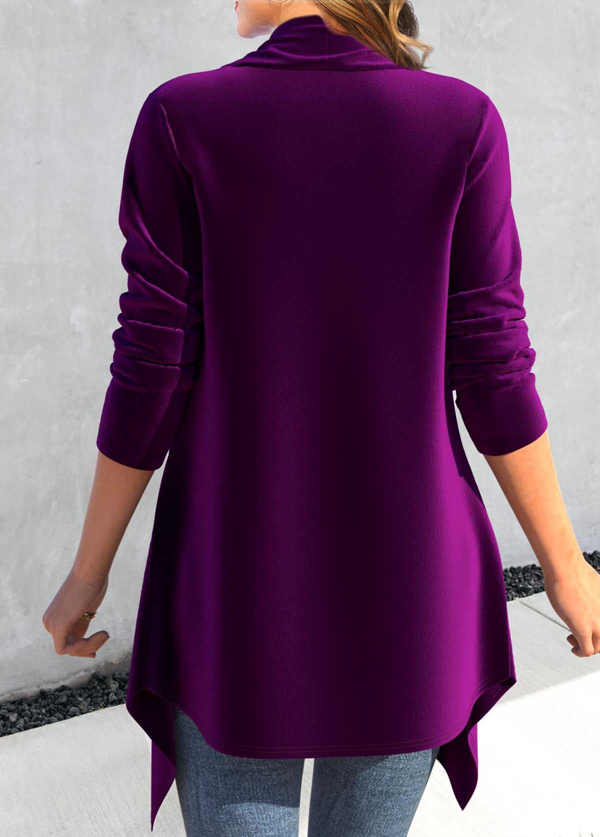 Purple Sequin Long Sleeve Square Neck Blouse