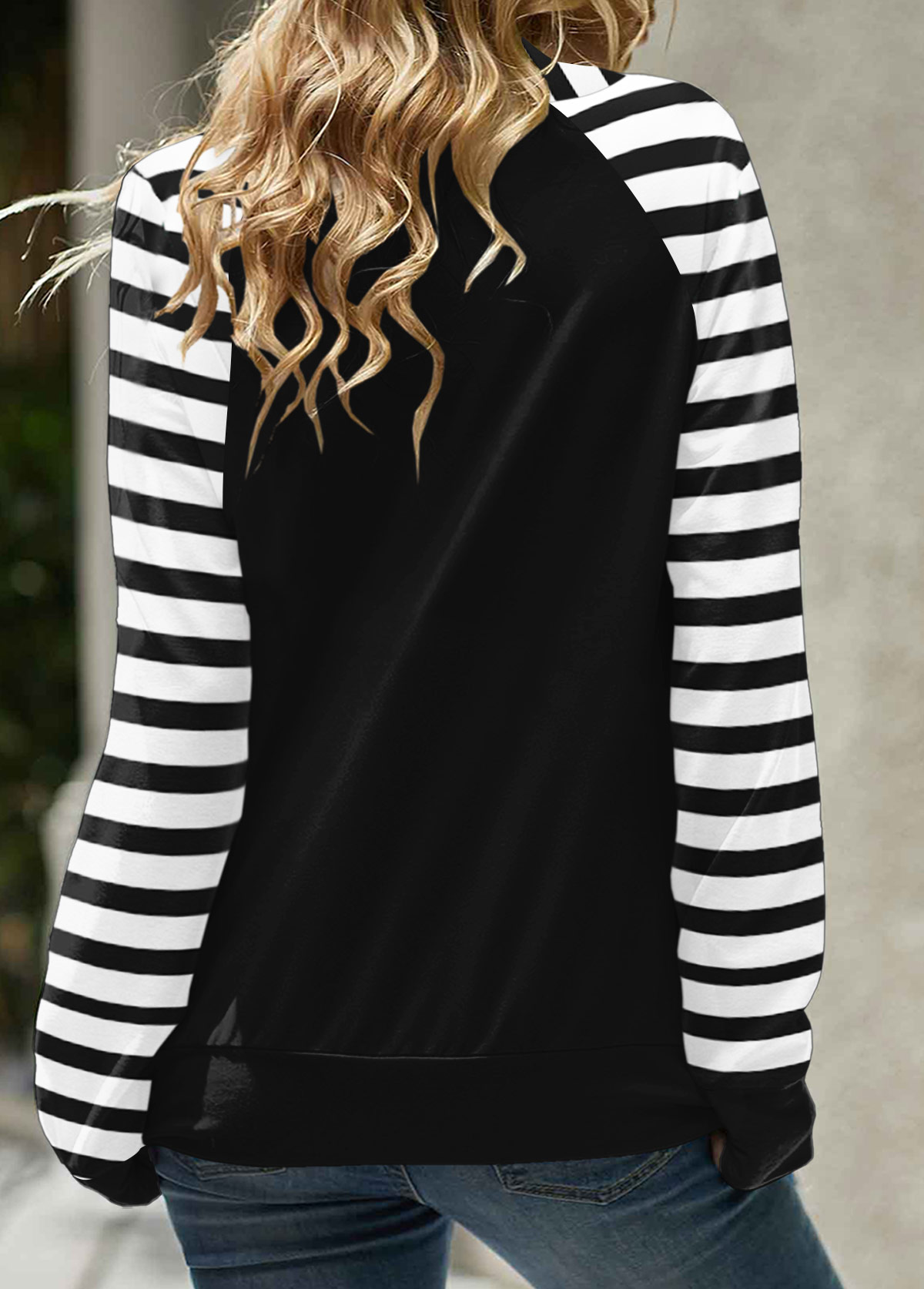 Black Patchwork Striped Long Sleeve Cowl Neck Sweatshirt