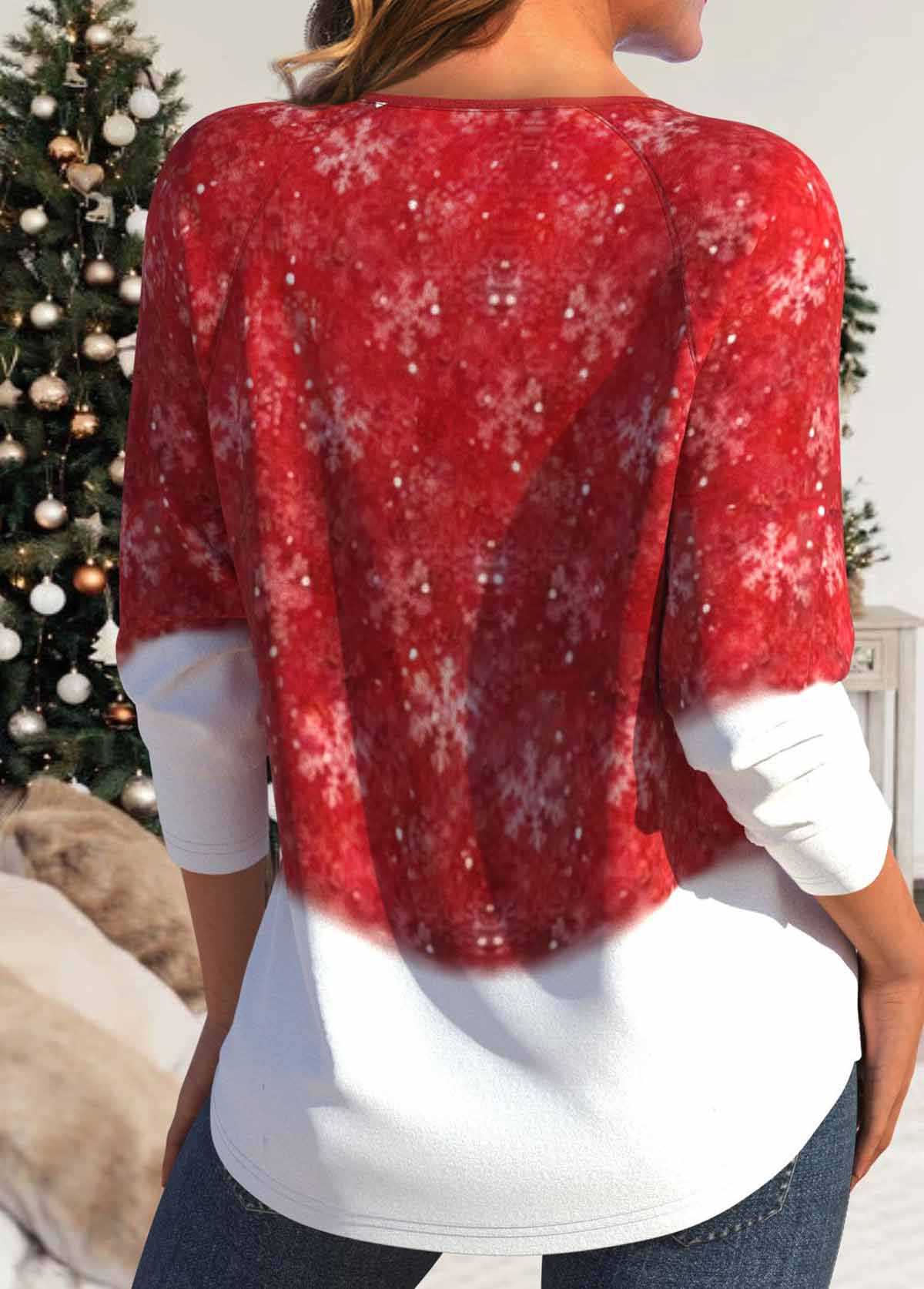 Red Lace Up Snowman Print Long Sleeve T Shirt