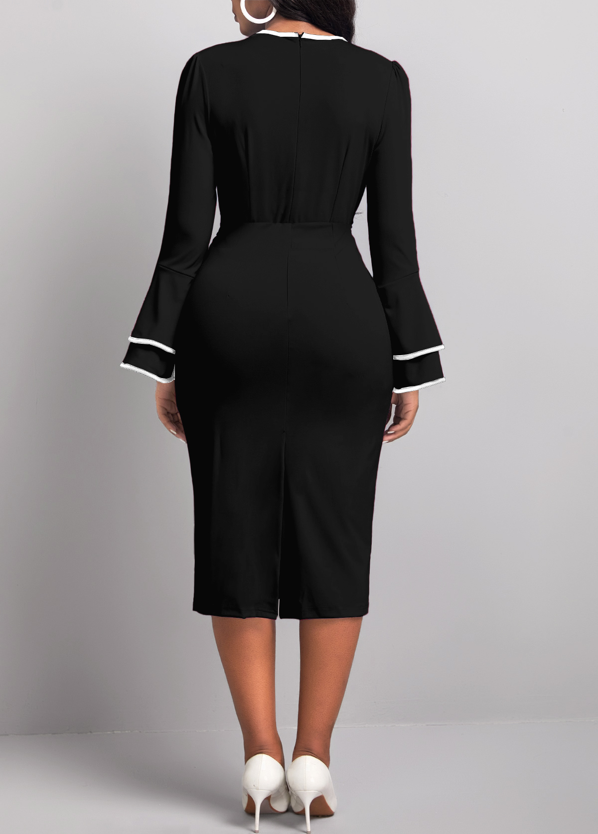 Plus Size Black Split Leaf Print Bodycon Dress