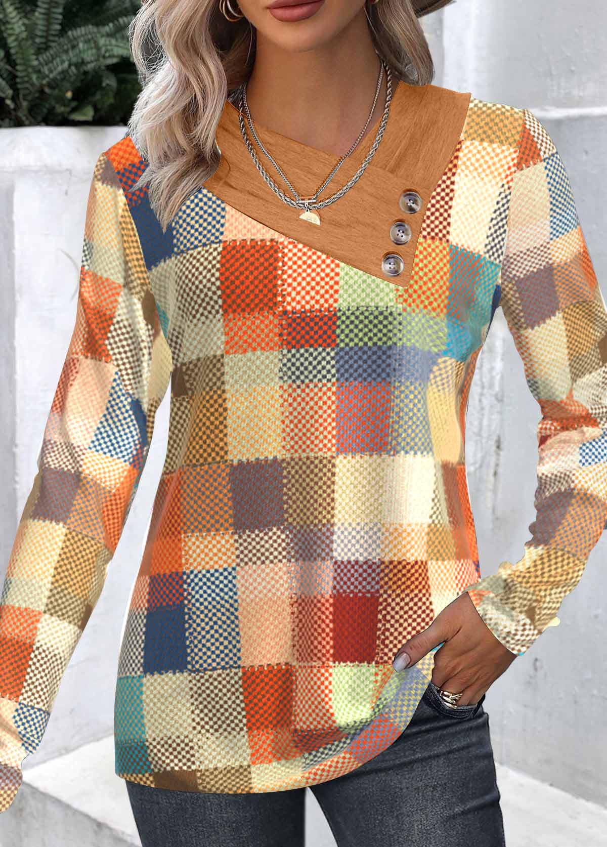 Multi Color Patchwork Geometric Print Long Sleeve Sweatshirt