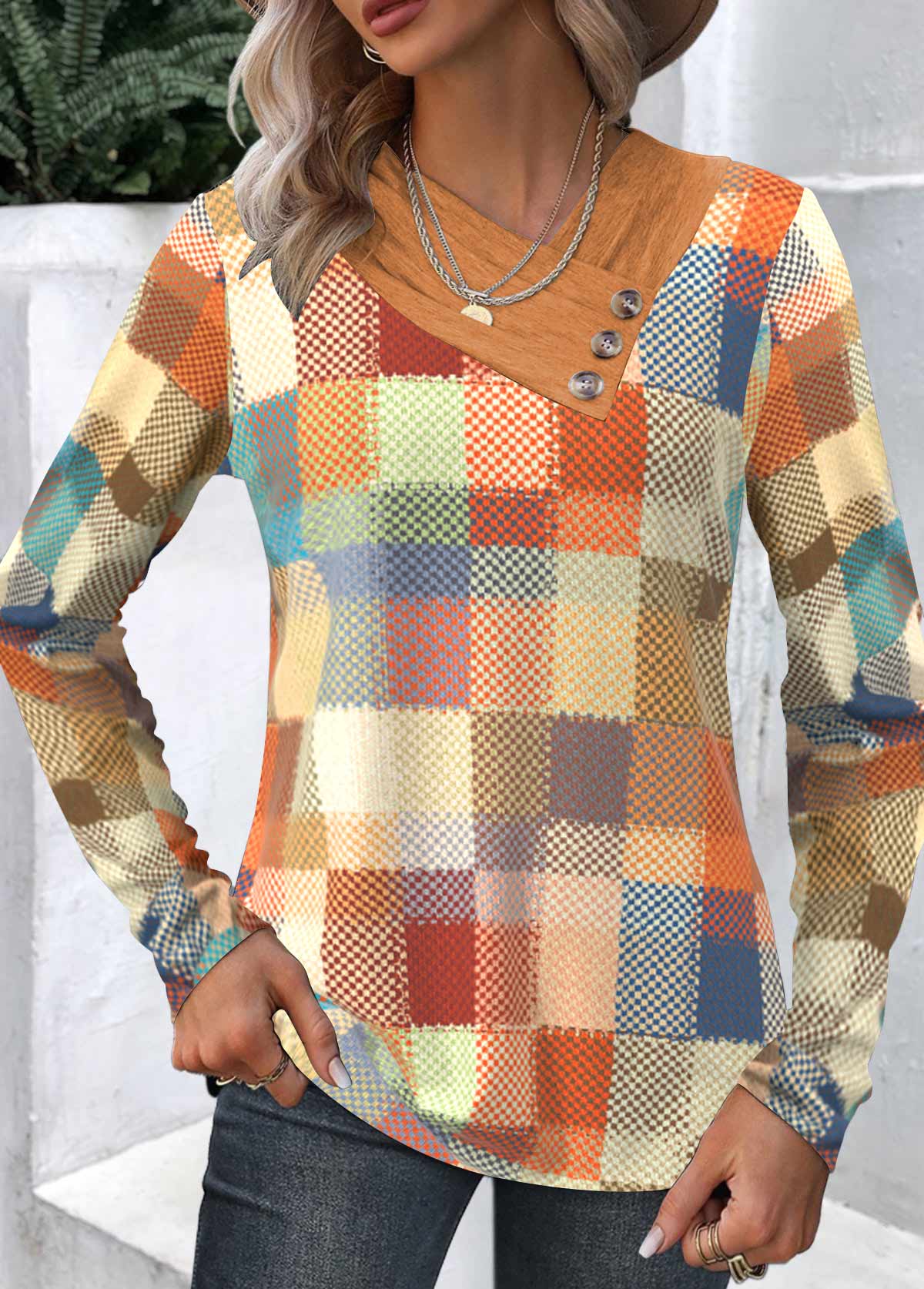 Multi Color Patchwork Geometric Print Long Sleeve Sweatshirt | picture 