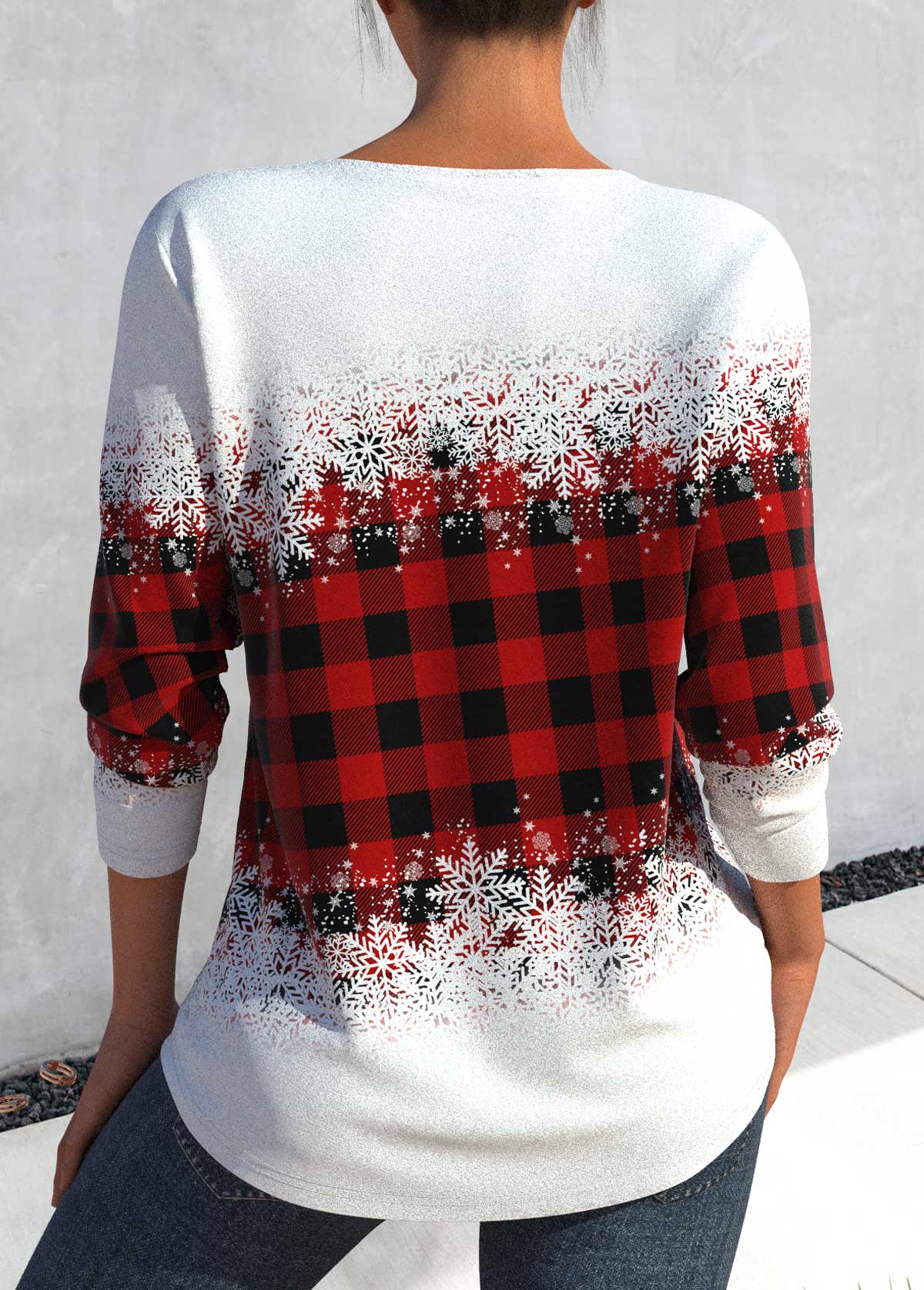 Red Lace Up Snowflake Print Long Sleeve Sweatshirt