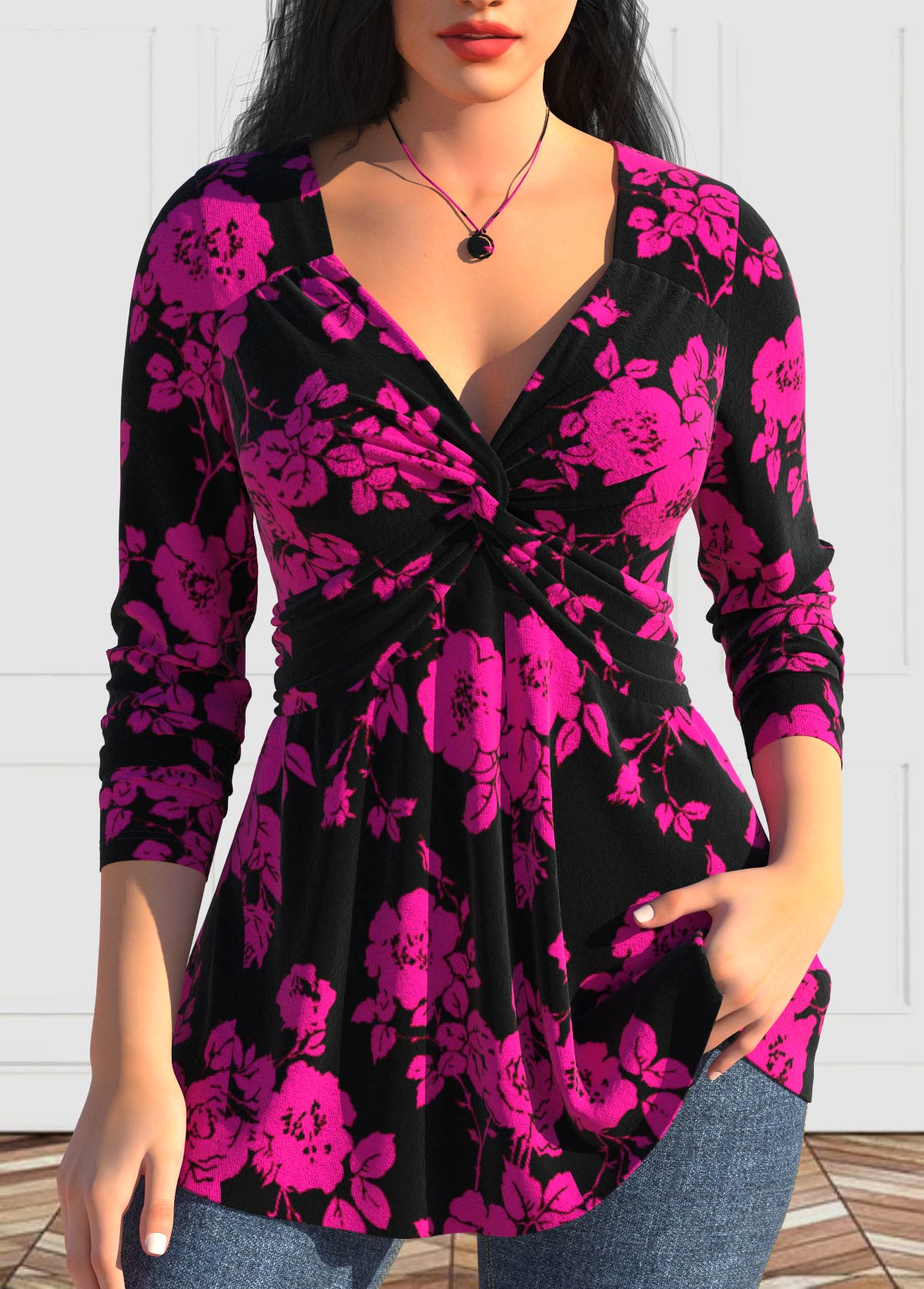 Valentine's Day Plus Size Hot Pink Twist T Shirt | picture 