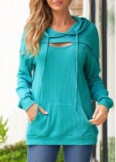 Cyan Lace Up Long Sleeve Hoodie | thumb picture 