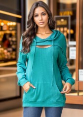 Cyan Lace Up Long Sleeve Hoodie