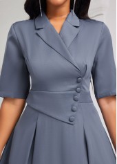 Dusty Blue Asymmetry Half Sleeve Lapel Dress | thumb picture 
