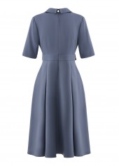 Dusty Blue Asymmetry Half Sleeve Lapel Dress | thumb picture 