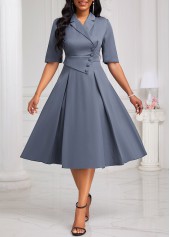 Dusty Blue Asymmetry Half Sleeve Lapel Dress | thumb picture 