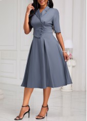 Dusty Blue Asymmetry Half Sleeve Lapel Dress | thumb picture 