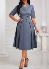 Dusty Blue Asymmetry Half Sleeve Lapel Dress