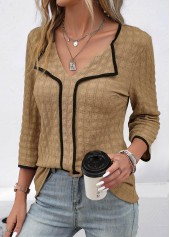 Dark Camel Contrast Binding Patchwork Blouse | thumb picture 