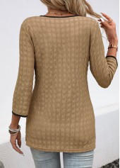 Dark Camel Contrast Binding Patchwork Blouse | thumb picture 