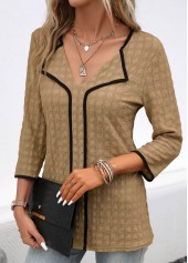 Dark Camel Contrast Binding Patchwork Blouse | thumb picture 