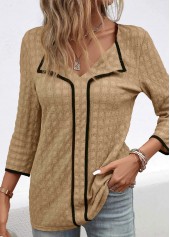 Dark Camel Contrast Binding Patchwork Blouse | thumb picture 