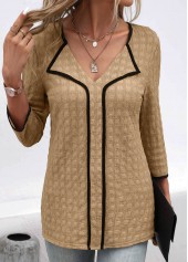 Dark Camel Contrast Binding Patchwork Blouse | thumb picture 