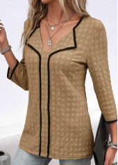 Dark Camel Contrast Binding Patchwork Blouse | thumb picture 