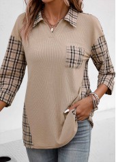 Patchwork Plaid Three Quarter Length Sleeve Blouse | thumb picture 