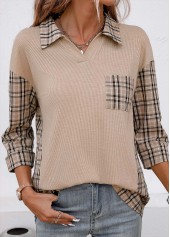 Patchwork Plaid Three Quarter Length Sleeve Blouse | thumb picture 