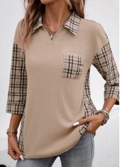 Patchwork Plaid Three Quarter Length Sleeve Blouse | thumb picture 