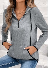 Grey Pocket Zipper Long Sleeve Hoodie | thumb picture 