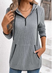 Grey Pocket Zipper Long Sleeve Hoodie | thumb picture 