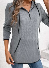 Grey Pocket Zipper Long Sleeve Hoodie | thumb picture 