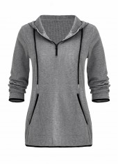Grey Pocket Zipper Long Sleeve Hoodie | thumb picture 