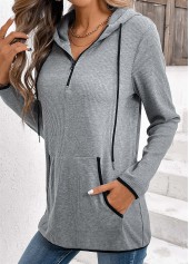 Grey Pocket Zipper Long Sleeve Hoodie | thumb picture 