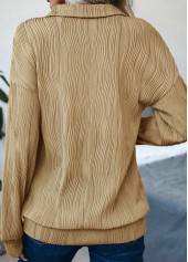 Light Camel Zipper Long Sleeve Turn Down Collar Sweatshirt | thumb picture 