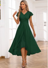 Blackish Green Twist High Low Short Sleeve Dress | thumb picture 