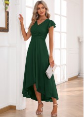 Blackish Green Twist High Low Short Sleeve Dress | thumb picture 