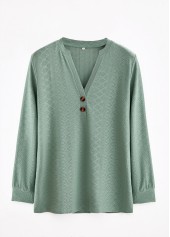 Green Button Long Sleeve Split Neck T Shirt | thumb picture 