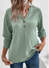 Green Button Long Sleeve Split Neck T Shirt | thumb picture 