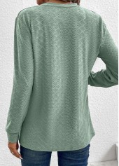 Green Button Long Sleeve Split Neck T Shirt | thumb picture 
