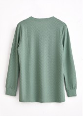 Green Button Long Sleeve Split Neck T Shirt | thumb picture 