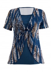 Peacock Blue Fake 2in1 Leopard T Shirt