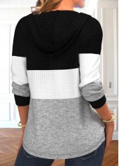 Black Patchwork Long Sleeve Contrast Hoodie | thumb picture 