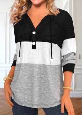 Black Patchwork Long Sleeve Contrast Hoodie | thumb picture 