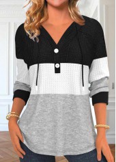 Black Patchwork Long Sleeve Contrast Hoodie | thumb picture 