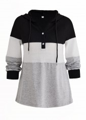 Black Patchwork Long Sleeve Contrast Hoodie | thumb picture 