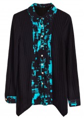 Black Fake 2in1 Geometric Print Long Sleeve Blouse | thumb picture 