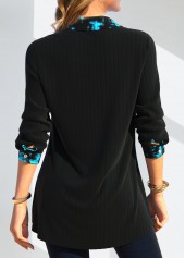 Black Fake 2in1 Geometric Print Long Sleeve Blouse | thumb picture 