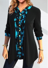 Black Fake 2in1 Geometric Print Long Sleeve Blouse | thumb picture 