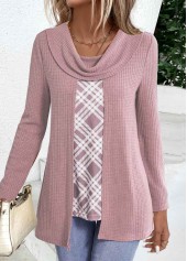 Dusty Purple Plaid Long Sleeve Fake Two Piece Twinset