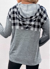 Light Grey Pocket Plaid Long Sleeve Hoodie | thumb picture 