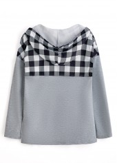 Light Grey Pocket Plaid Long Sleeve Hoodie | thumb picture 